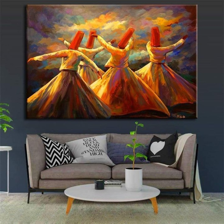 Whirling Dervish Canvas Wall Art | Abstract Sufi Dance Spiritual Pain Movement Soulful