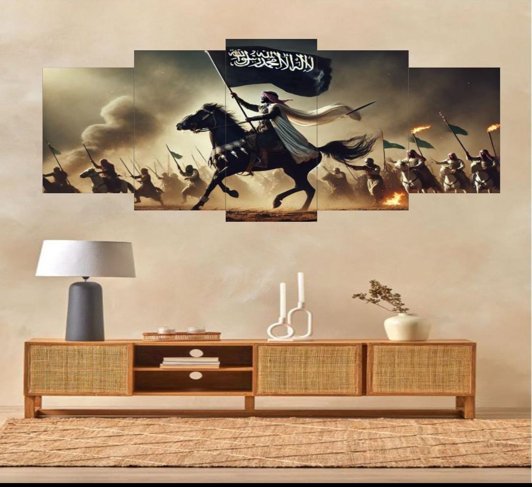 5 Piece Islamic Warrior Wall Art | Epic Horseman Canvas Print Set