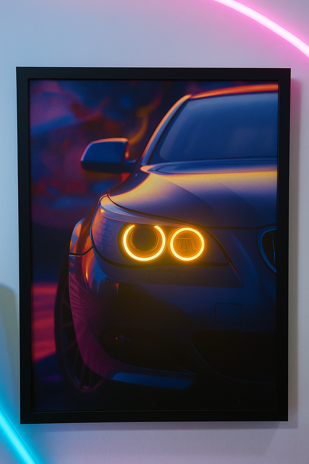 Vibrant BMW Angel Eyes Car Canvas Neon Frame | 18x24 LED Art