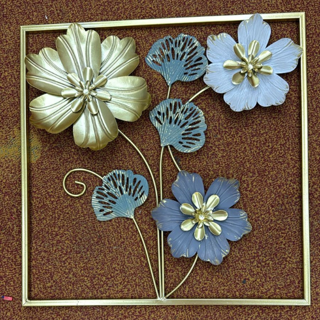 Square Metal Flower Wall Art Frame - 16 \16Inch Modern Decor