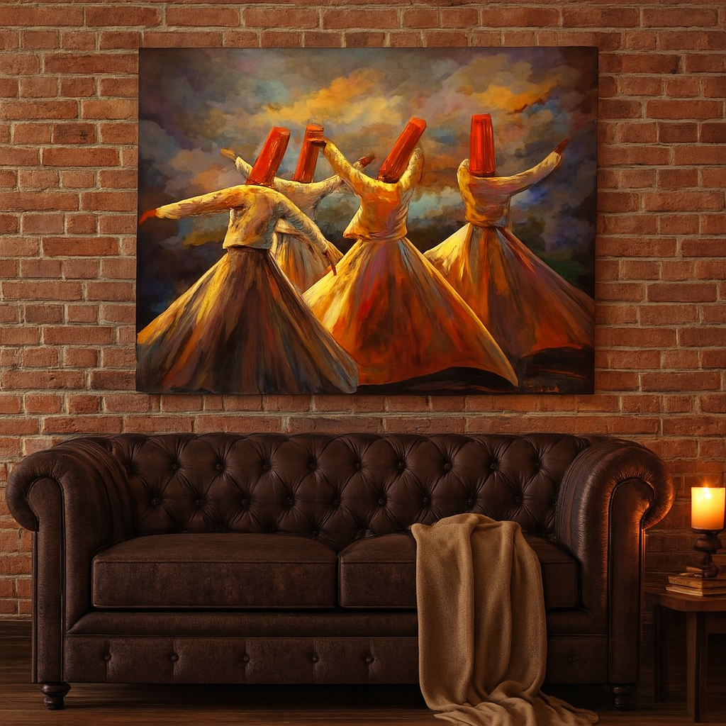 Whirling Dervish Canvas Wall Art | Abstract Sufi Dance Spiritual Pain Movement Soulful