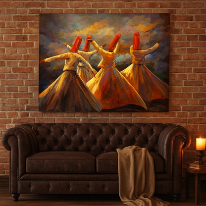 Whirling Dervish Canvas Wall Art | Abstract Sufi Dance Spiritual Pain Movement Soulful