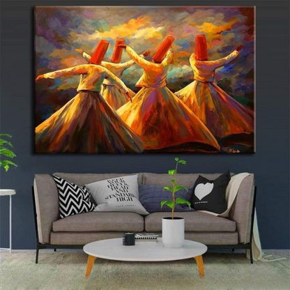 Whirling Dervish Canvas Wall Art | Abstract Sufi Dance Spiritual Pain Movement Soulful