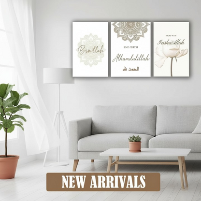 3 Piece Islamic Wall Art | Bismillah Alhamdulillah InshaAllah Prints