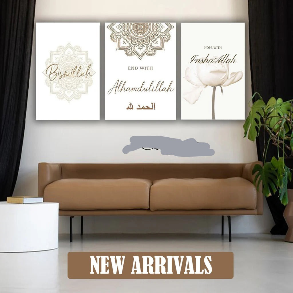 3 Piece Islamic Wall Art | Bismillah Alhamdulillah InshaAllah Prints