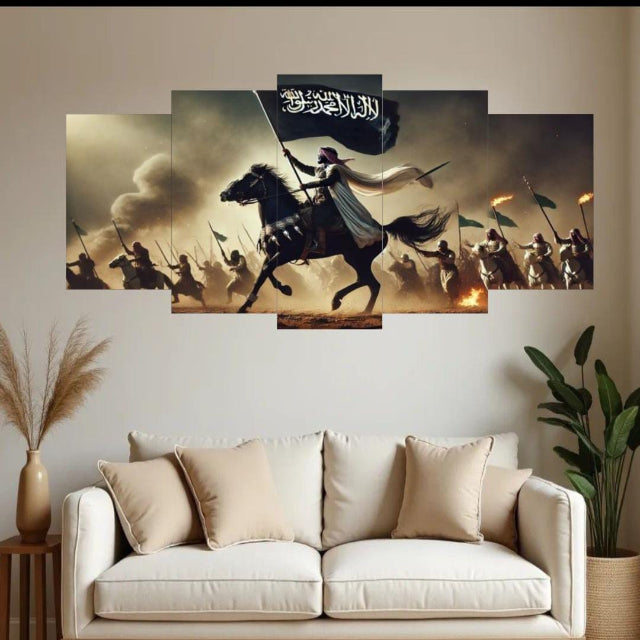 5 Piece Islamic Warrior Wall Art | Epic Horseman Canvas Print Set