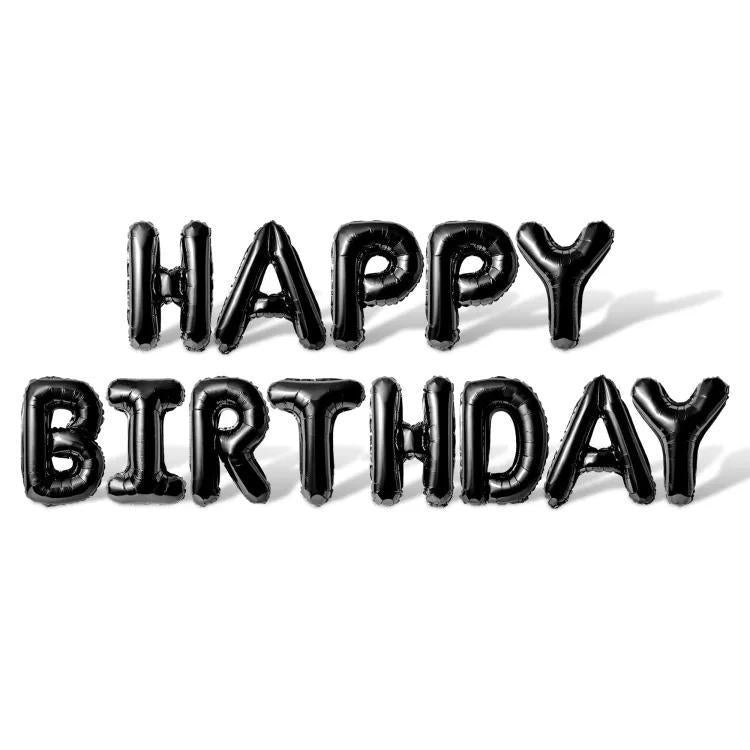 13 Pcs Happy Birthday Foil Balloons Set In Black Color(1 Set)