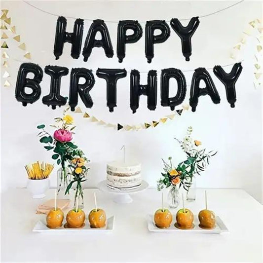 13 Pcs Happy Birthday Foil Balloons Set In Black Color(1 Set)