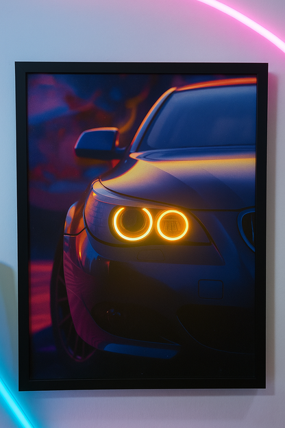 Vibrant BMW Angel Eyes Car Canvas Neon Frame | 18x24 LED Art