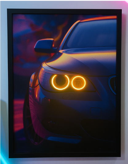 Vibrant BMW Angel Eyes Car Canvas Neon Frame | 18x24 LED Art