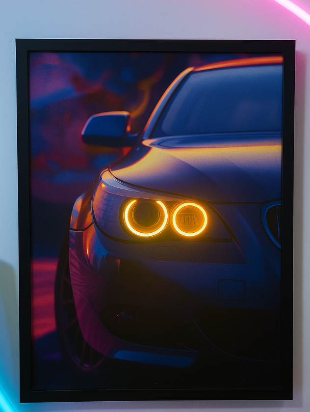 Vibrant BMW Angel Eyes Car Canvas Neon Frame | 18x24 LED Art