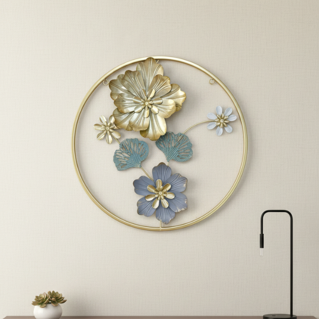 Circular Metal Flower Wall Art Frame - 16 \16 Inch Round Decor
