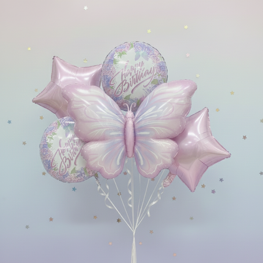 5 Pcs Pastel Butterfly Birthday Balloon Bouquet Kit (Foil)