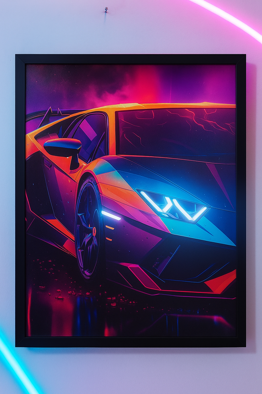 Vibrant Vapourwave Sports Car Canvas Neon Frame | 18x24" LED Art