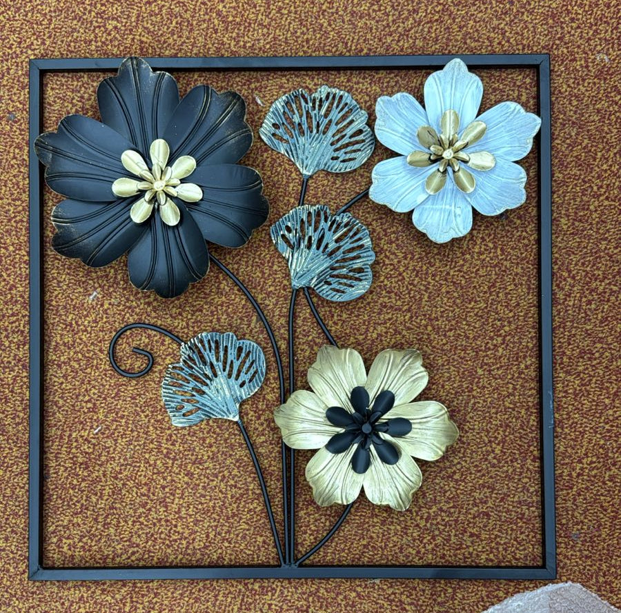 Square Metal Flower Wall Art Frame - 16 \16Inch Modern Decor